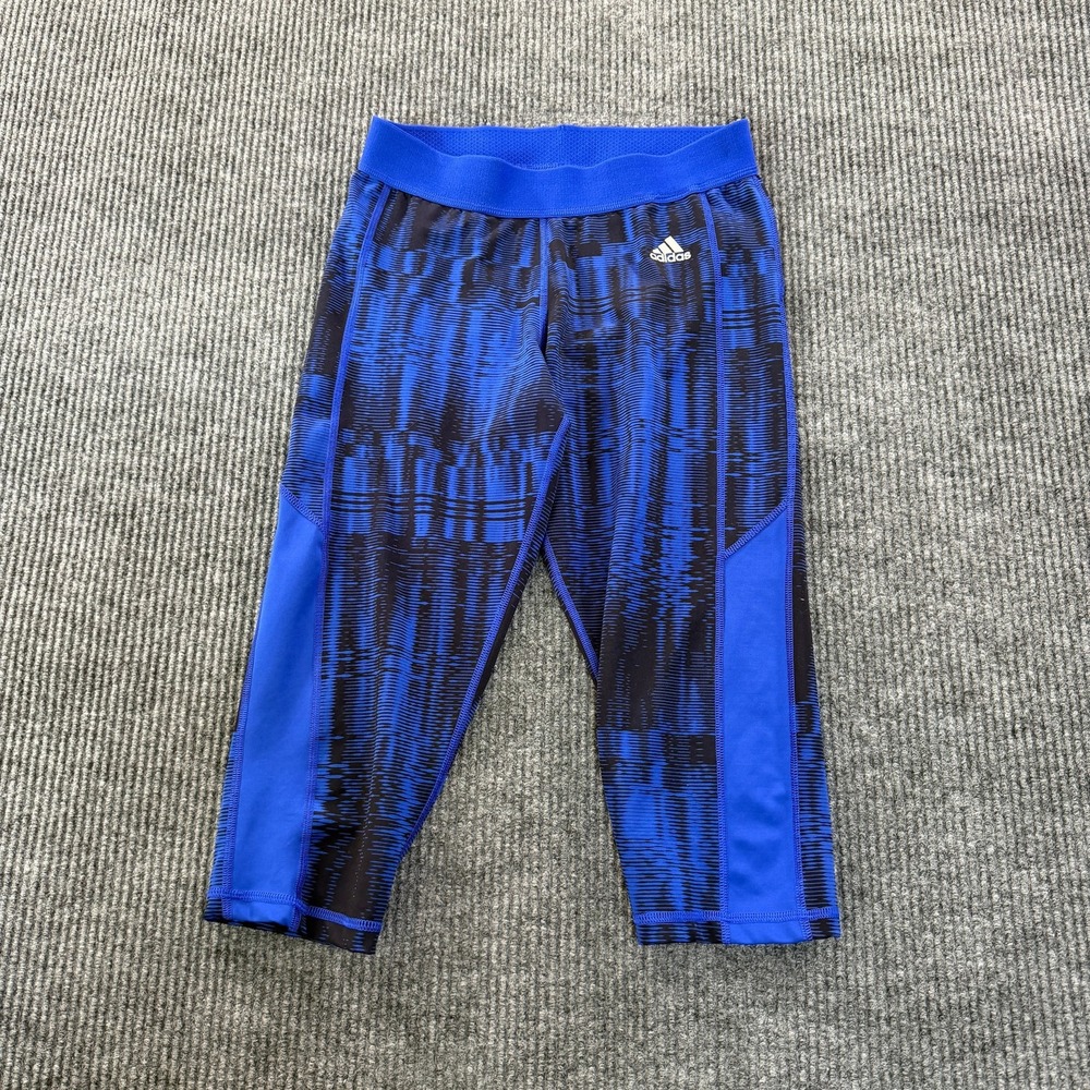 Adidas Women Compression Capri Leggings M Blue Abstract Geometric Climalite